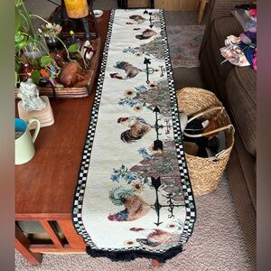 Woven Tapestry Chickens Roosters Weathervanes Table Runner